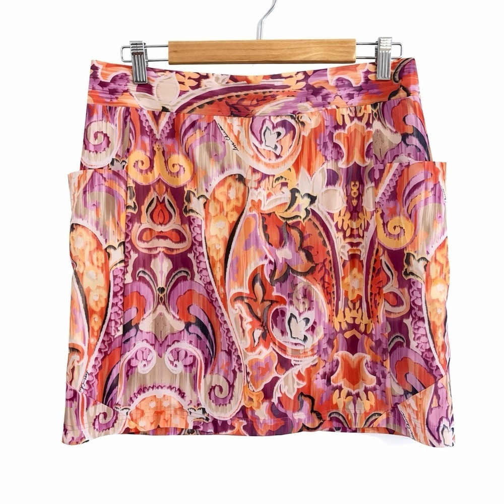 Chico’s Paisley Skort Size 1 (US 8) Purple Orange Pull On Skirt With Pockets